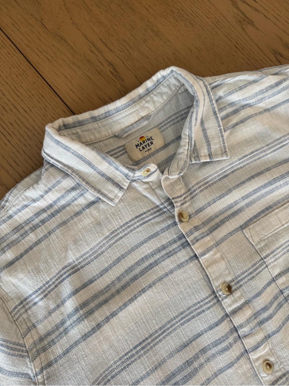 Marine Layer Striped Linen Blend Short Sleeve Button Front Shirt M Coastal Beach - Picture 4 of 5